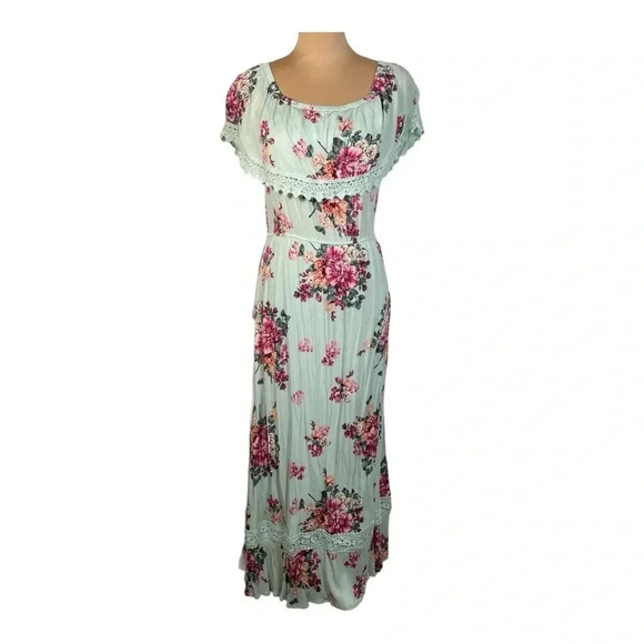 Altar'd State Floral Short Sleeve Off the Shoulder Maxi Dress Size S - Picture 1 of 7